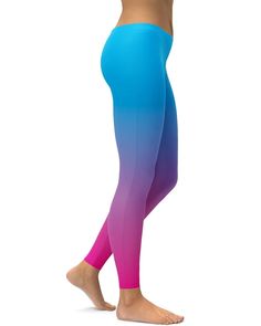 Next to our Ombre Pink to Blue Leggings we now created these Ombre Blue to Pink Leggings. If your prefer Blue over Pink, but you love both colors than you need these because your legs start off in blue and end in Pink. You can pair these with pastel blue, white, black or pink sneakers, heels or boots and top. Casual Blue Bottoms For Pilates, Multicolor Bottoms For Pilates, Blue Tight Yoga Pants, Blue Stretch Footless Tights, Blue Tight Yoga Pants For Yoga, Casual Blue Leggings For Yoga, Blue Full-length Bottoms For Pilates, Blue Full-length Tight Yoga Pants, Blue Full-length Leggings For Pilates