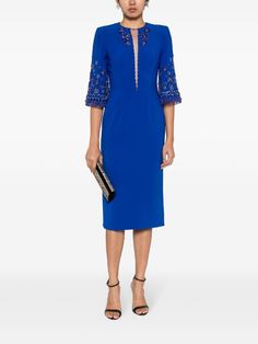 Jenny Packham Sandrine bead-embellished Midi Dress - Farfetch Mandarin Collar Dress, Embellished Midi Dress, Midi Dress Blue, Purple Midi Dress, City Dress, Jenny Packham, Pink Midi Dress, Green Midi Dress, Summer Beach Wear