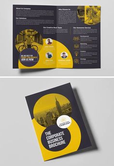 an open brochure with yellow and black colors