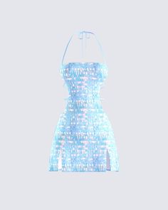 They won't be able to deny your presence in this sexy, iridescent mini dress 😜 Featuring eye-catching sequin squares, and finished with halter ties, front slits, a bare back, and square neckline - this dress is all you need to have all the attention on you 🌟 White Corset Dress, Iridescent Dress, Future Of Fashion, Iridescent Sequin, Vegan Leather Skirt, Welcome To The Future, Red Mini Skirt, No Waste, Glam Dresses