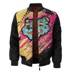 Comics Tiger Bomber Jacket Multicolor Cartoon Print Outerwear With Long Sleeves, Multicolor Cartoon Print Long Sleeve Outerwear, Multicolor Cartoon Print Outerwear For Fall, Multicolor Long Sleeve Outerwear With Cartoon Print, Trendy Cartoon Print Fall Outerwear, Fall Multicolor Outerwear With Cartoon Print, Fall Multicolor Cartoon Print Outerwear, Pop Culture Long Sleeve Outerwear For Streetwear, Trendy Cartoon Print Outerwear For Streetwear