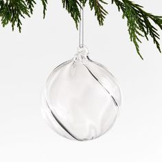 a glass ornament hanging from a christmas tree