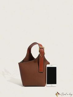 BirdinBag - Chic Mini Buckle Decor Bucket Bag - Sleek and Minimalistic Design Bucket Satchel With Detachable Strap, Chic Brown Handheld Box Bag, Versatile Bucket Bag For Office, Modern Handheld Bucket Bag With Large Capacity, Modern Handheld Large Capacity Bucket Bag, Solid Color Bucket Hobo Bag For Office, Trendy Bucket Shaped Box Bag For Office, Solid Bucket Bag With Detachable Strap For Daily Use, Trendy Bucket Box Bag For Office