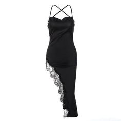 Hem lace slit satin cross open back dress – Halibuy Long Halter Dress, Lace Party Dresses, Open Back Dress, Sling Dress, Open Back Dresses, Suspender Dress, Midi Dress Summer, Back Dress, Summer Clothes