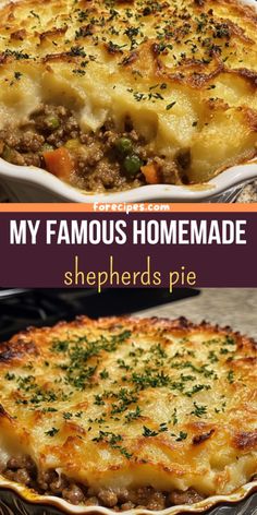 this is an image of a homemade shepherd's pie with cheese and meat in it