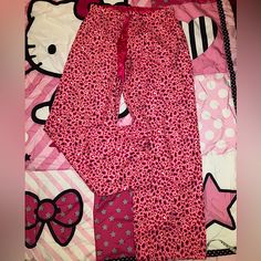 Brand New Size Large Perfect Condition Pink Stretch Bottoms For Bedtime, Casual Leopard Print Sleepwear For Loungewear, Leopard Print Loungewear Bottoms, Leopard Print Long Pants For Loungewear, Pink Long Pants For Bedtime, Casual Purple Sleep Pants, Pink Stretch Pants For Sleepover, Stretch Pink Pants For Sleepover, Purple Sleepwear For Sleepovers