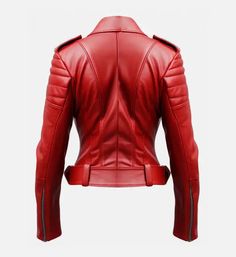 Level up your style with our women's slim-fit red biker leather jacket, a daring and chic addition to your wardrobe that will have you turning heads wherever you go. Inspired by classic biker jacket designs, this piece features all the iconic elements you love, including a bold red hue that adds color to any outfit. The slim fit cut gives you a modern and edgy look, while the supple leather provides comfort and durability for all-day wear. Product specification: Material & Lining: The exterior h Maroon Leather Jacket, Pink Leather Jacket, Green Leather Jackets, Blue Leather Jacket, White Leather Jacket, Maroon Leather, Biker Leather, Brown Leather Jacket, Biker Style