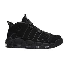 Find NIKE Air More Uptempo 'reflective on Editorialist. The Nike Air More Uptempo 'Reflective' features a monochromatic, all-black nubuck upper with a dark grey 3M reflective trim around the silhouette's signature 'AIR' branding. Released in April of 2017, the design also includes striped reflective laces, a full-length visible Air unit, and an all-black sole. Nike Urban Basketball Shoes For Streetwear, Nike Black Basketball Shoes For Streetwear, Streetwear Basketball Shoes, Streetwear Lace-up Basketball Shoes, Lace-up Basketball Shoes For Streetwear, Functional Black Basketball Shoes For Streetwear, Casual Sneakers With Reflective Logo For Streetwear, Athleisure Black Basketball Shoes For Streetwear, High-top Basketball Shoes With Air Max Cushioning