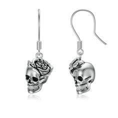 Elevate your style with our Sterling Silver Drop Earrings, featuring a unique rose and skull design, perfect for women who love a touch of retro silver without the need for stones. Our stunning retro silver drop earrings are crafted from highquality sterling silver, offering durability and elegance. The intricate rose and skull design adds a bold yet feminine touch, making these earrings an ideal choice for women seeking to express their individuality and love for vintageinspired fashion. whethe Rose Represents, Cyberpunk Samurai, Rose And Skull, Skeleton Gifts, Earrings Goth, Rose Skull, Gifts For Aunt, Gothic Revival, Gothic Earrings