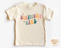 Birthday Girl Toddler Shirt, Cute Retro Kids Shirt, Rainbow Natural Toddler Tee, Rainbow Wavy Letter Birthday Girl, Girl Birthday Natural Luxury baby clothing series made of 100% organic cotton. The loose fit and softness of the cotton gives you freedom of movement. Extremely soft and comfortable clothes made of 100% certified pure organic cotton, the production of which does not pollute the environment. Products with uncompromising high quality and style that creates a feeling of comfort and fr Wavy Letters, 1st Birthday Shirts, Boy Toddler, Retro Birthday, Retro Kids, Comfortable Clothes, Birthday Boy Shirts, Luxury Baby, Boys Birthday