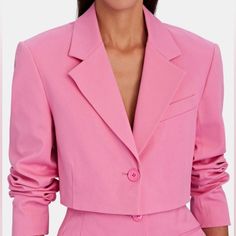 Length:18” Sleeves:25” Pt:21” Pink Cropped Blazer For Workwear, Pink Cropped Blazer For Work, Fitted Pink Cropped Jacket For Work, Elegant Pink Fitted Cropped Jacket, Chic Pink Cropped Jacket For Workwear, Fitted Cropped Pink Blazer, Pink Cropped Fitted Blazer, Pink Fitted Cropped Blazer, Cropped Blazer Jacket