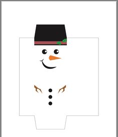 a paper snowman with a black hat and green scarf