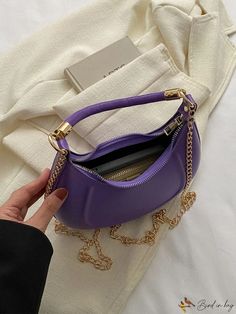 BirdinBag - Chic Chain Hobo Bag - Embrace Minimalist Style Trendy Everyday Evening Bag With Chain Strap, Everyday Shoulder Bag With Gold Chain, Chic Purple Shoulder Bag With Zipper Closure, Daily Use Clutch Baguette Bag With Chain Strap, Everyday Handheld Bags With Chain Strap, Daily Use Baguette Clutch With Chain Strap, Purple Everyday Bag With Chain Strap, Purple Shoulder Bag With Chain Strap For Everyday, Everyday Purple Shoulder Bag With Chain Strap