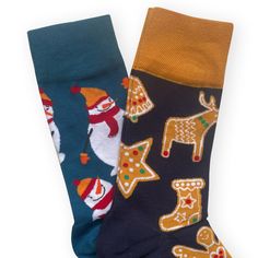 Christmas-theme socks have 3 funny pattern choices, and both of them are enjoyable. Gingerbread Christmas Cookies Cute Snowman Gingerbread Men Cookies Christmas theme inspired smooth touched socks to surround your feet kindly, do not squeeze your ankle and don't slip from the toe. They've been made from a soft and stretchy cotton yarn for comfort and feature wonderfully festive designs. Their cotton yarn quality keeps your feet warm & cosy in winter. Cute socks are the best New Year gift idea for men and women who loves to wear enjoyable design pattern socks. They are very limited editions. Standard Size - Fits: 2.5/7.5UK - 34/39EU Blue Christmas Socks For Stocking Stuffers, Novelty Christmas Gift Socks, Novelty Socks For Winter Gift, Novelty Winter Socks For Gift, Novelty Winter Socks For Gifts, Novelty Winter Socks As Gift, Multicolor Christmas Socks For Stocking Stuffers, Christmas Cookies Cute, Socks Snowman