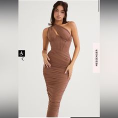 Never Worn | New With Tags House Of Cb Xs Mocha Midi/ Calf-Length A-C Bust Selection Upon Ordering I Am 5'1, 125lbs. Dress Was A Bit Longer And Tighter/ Smaller Than I Expected. I Missed The 14 Day House Of Cb Return Window, Would Love To Get This Someone Who Can Enjoy It For Me! Stylish Midi Dress, Cutout Midi Dress, Backless Midi Dress, Summer Party Outfit, Corset Midi Dress, Mesh Corset, One Shoulder Midi Dress, Long Bodycon Dress, Corset Bustier