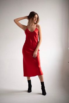 Silk bias red slip dress Silk slip Silk camisole Red silk dress Adjustable straps Satin bodycon dres