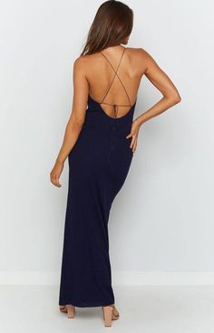 Party Maxi Dress With Strappy Back, Fitted Backless Maxi Dress With Crisscross Straps, Fitted Cross Back Maxi Dress For Night Out, Fitted Cross Back Maxi Dress For Party, Fitted Maxi Dress With Back Opening And Cross Back, Strappy Back Lace-up Maxi Dress For Night Out, V-neck Backless Dress With Tie Back For Prom, Evening Maxi Dress With Tie And Cross Back, Fitted Cross Back Maxi Dress With Tie Back