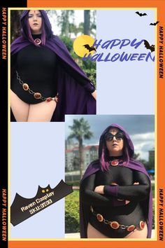 a woman dressed as a batgirl with purple hair