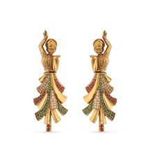 PRICES MAY VARY. MATERIAL: Dancing Lady earring is made out of Brass with high quality Gold-Plating. This piece is studded with opulent white red green cubic zirconia stones. FEATURE: This traditional earring includes 2 Earrings, length (5 cm) and weight (13 gm) and comes with Push Back closure. GIFTING: This earring arrives in unique and stylish packaging, making it a wonderful gift for your girlfriend, daughter, friend, or loved one on their birthday, valentine's day, wedding, mother's day, or Antique Bridal Jewelry South Indian, Traditional Indian Jewellery, Mens Gold Jewelry, Traditional Earrings, Indian Jewelry Sets, Indian Earrings, Gifts For Your Girlfriend, Antique Earrings, Indian Jewelry