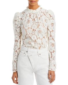 Wayf Erika Puff-Sleeve Lace Top Cream Lace Top, Womens Lace Tops, Fall Capsule Wardrobe, White Lace Top, Lace Camisole, Cream Lace, Puff Sleeve Top, Lace Blouse, Fall Wardrobe