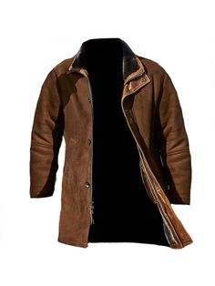 Men Jackets, Men's Outdoor Mid-Length Double Layer Woolen Coat Jacket Brown Long-sleeved Parka For Fall, Single Breasted Long Coat For Outdoor, Single Breasted Long Outdoor Coat, Brown Long Sleeve Parka For Fall, Single-breasted Long Outdoor Coat, Winter Outdoor Sport Coat With Lapel Collar, Single Breasted Sport Coat For Winter Outdoors, Single-breasted Sport Coat For Winter Outdoors, Winter Outdoor Single Breasted Sport Coat