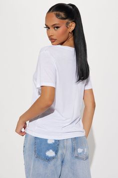 Available In Black, White, Olive, Mocha, And Red. V-Neck Short Sleeve Stretch 51% Cotton 49% Modal Imported | Ava V-Neck Tee Shirt in White size XS by Fashion Nova Casual V-neck Top With Relaxed Fit, White V-neck Casual Top, Casual White V-neck Top, Relaxed Fit V-neck Graphic Tee, Trendy Scoop Neck Top With Graphic Print, Trendy V-neck T-shirt For Everyday, Casual White V-neck Short Sleeve Top, Summer Graphic Tee V-neck T-shirt, Spring Graphic Tee With Scoop Neck