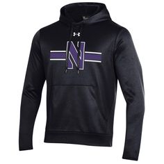 Upgrade your Northwestern Wildcats outerwear options with this sleek Under Armour Stripe hoodie. It has a fleece lining that will keep you going through cooler temperatures, while the shell is lightweight and stretchy for warmth that moves with you. Bold Northwestern Wildcats graphics are the finishing touch on this stellar pullover. Material: 100% Polyester Brand: Under Armour Imported Tagless Collar Machine wash with garment inside out, tumble dry low Screen print graphics Pullover Hood with d Collegiate Black Sweatshirt With Drawstring Hood, Black Collegiate Hoodie For Winter, Black Collegiate Hoodie Sweatshirt, Winter Fan Apparel Sweatshirt With Moisture-wicking, Winter Moisture-wicking Sweatshirt Fan Apparel, Black Team Spirit Hoodie For Winter, Black Team Name Hoodie Sweatshirt, Collegiate Black Sports Hoodie, Black Collegiate Sports Hoodie