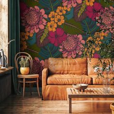 Flat Colorful Leaves Wallpaper - Removable Wallpaper Peel and Stick Wallpaper Wall Paper Wall Mural - B391 Hawaiian Wallpaper, Banana Leaf Wallpaper, Wallpaper Colorful, Thick Wallpaper, Leaves Wallpaper, Commercial Wallpaper, Mural Floral, Wallpaper Peel And Stick, Leaf Wallpaper