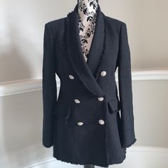 This Chic Blazer Is A Must Have And A Closet Staple. Versatile. Can Be Worn With Jeans, Dresses, Skirts, Or Dresses. Soldout And No Longer In Production. Please Know Your Size And Ask All Questions For All Sales Are Final. Thank You. Chic Blazer, Black Tweed, Closet Staples, Zara Jackets, Blazer Buttons, Zara Black, Blazer Suit, Must Haves, Suit Jacket