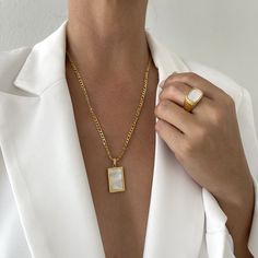 Simple but elegant. For mother of pearl lovers - Material: 18K Gold Plated - Size: 6, 7 or 8 - Included: * Ring Tip: Complete the set with our Monaco Necklace. Shop the Bundle Monaco Set Photoshoot Inspo, Necklace Shop, Plate Size, Gold Watch, Monaco, Class Ring, Mother Of Pearl, 18k Gold, Gold Plate