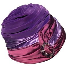 A gorgeous 1950s turban-styled hat in purple velvet, purple satin and burgundy satin with a rhinestone and pearl brooch at front. No maker label present. Evening Hat, 1940s Hats, Popular Hats, Purple Burgundy, Slim Aarons, Purple Hats, Turban Style, Purple Satin, Couture Vintage