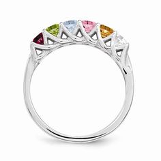 Customize with children's birthstone. This elegant ring is available in sterling silver with 2-6 birthstones. When you're ordering please select the ring size and include a note for birthstone details. I will respond your email to confirm. Stones will be set from left to right. This ring is sterling silver .925 but I can also make it in solid gold, please let me know if you're interested. The following simulated birthstones will be set: January - Simulated Garnet $0 February- Simulated Amethyst Mother Jewelry, Family Jewellery, Swiss Blue Topaz, Elegant Ring, Multi Stone Ring, Jewelry Ring, Birthstone Ring, Pink Tourmaline, Silver Band