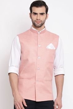 Waist Length Nehru Jacket in Coffee Pink Nehru Jacket For Men, Engagement Dress For Groom, Nehru Jacket For Men, Mandarin Collar Jacket, Vs Image, Formal Men, Jacket Store, Nehru Jacket, Wedding Clothes