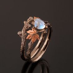 خواتم خطوبة, قلادات متدلية, Bijoux Art Nouveau, Cute Engagement Rings, Leaf Engagement Ring, Moonstone Engagement, Magical Jewelry, Moonstone Engagement Ring, Pretty Rings