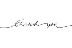 the word thank written in cursive writing on a white background with black ink