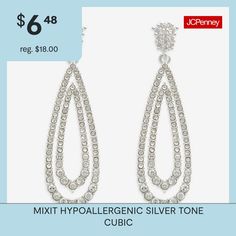 Bead Type: Cubic ZirconiaEarring Back: PostStone Millimeter Measurement: 39 Mm Length, 11 Mm WidthMetal Color: Silver ToneEarring Length: 39mmEarring Width: 11mmCare: Wipe CleanStone Type: 100 Cubic ZirconiaEarrings Type: Post EarringsEarrings Style: Drop EarringsMetal: BrassCountry of Origin: Imported Hypoallergenic Crystal Jewelry For Party, Hypoallergenic Metal Teardrop Earrings For Party, Hypoallergenic Crystal Party Earrings, Hypoallergenic Cubic Zirconia Party Earrings, Hypoallergenic Cubic Zirconia Earrings For Party, Elegant Hypoallergenic Metal Crystal Earrings, Silver Hypoallergenic Teardrop Earrings For Party, Hypoallergenic Silver Teardrop Earrings For Parties, Earrings Drop