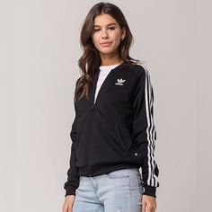 Adidas Athletic Track Jacket With Zipper - New Without Tags Crop Caller Adidas Originals Women, Adidas Jackets, Vest Coat, Cute Jackets, Adidas Black, Track Jacket, Supergirl, Black Jacket, Track Jackets