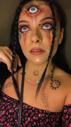 3rd Eye Halloween Makeup, 3rd Eye Makeup Halloween, Third Eye Halloween Makeup, Third Eye Costume, Mystic Halloween Costume, Eye Costume, Fortuneteller Costumes, Spiritual Halloween Costume, Fortune Teller Halloween