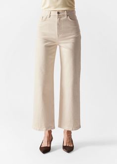 Wide Cropped Jeans - Light Beige - Jeans - & Other Stories US Modern Stretch Cotton Bottoms, Classic Non-stretch Cotton Bottoms, Relaxed Fit Organic Cotton Pants, Organic Cotton Relaxed Fit Pants, Stretch Cotton Cargo Jeans, Modern Fitted Cotton Bottoms, Modern Stretch Cotton Pants, Stretch Cotton Jeans, Modern Cotton Pants For Summer