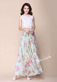 110 Colors Chiffon Skirt Long Maxi Sundress Beachdress Holiday Dress Women Summer Pleat Dress Beach Flowy Chiffon Dress For Spring Vacation, Flowy Summer Casual Chiffon Dress, Summer Casual Flowy Chiffon Dress, Casual Summer Flowy Chiffon Dress, Bohemian Chiffon Dress For Spring, Spring Chiffon Beach Dress, Summer Floral Print Chiffon Dress, Summer Style Spring Chiffon Maxi Dress, Spring Bohemian Maxi Chiffon Dress