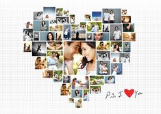 a heart shaped photo collage with many photos