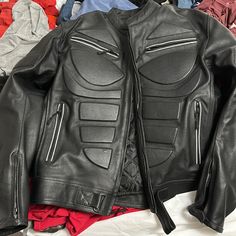 Men’s Motorcycle Jacket Never Worn But Has No Tags. Was Gifted To Me Black Casual Outerwear For Motorcycling, Casual Black Outerwear For Motorcycling, Black Biker Outerwear With Padded Collar, Fitted Black Sport Coat With Pockets, Black Moto Outerwear With Padded Collar, Black Moto Leather Jacket With Pockets, Black Fitted Outerwear For Motorcycling, Black Urban Motorcycle Outerwear, Black Urban Motorcycling Outerwear