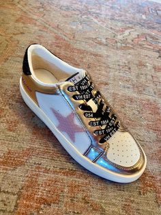 Pink Metallic Black VH Laced White Low Top. Pink Metallic, Low Top, White Lace, Shoes Sneakers, Boutique, Sneakers, Lace, Pink, White