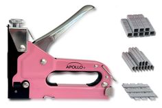 pink heavy-duty 3-in-1 construction stapler and staples type U, heavy duty and brad nails Pink Tool Box, Hey Barbie, Install Carpet, Build A Garden, Pink Tools, Stanley Cups, Brad Nails, Pink Stuff, Future Apartment Decor