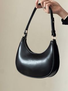 Black Elegant Collar  PU Leather Plain Hobo Bag Embellished   Women Bags Girly Bags, Elegant Bags, Baguette Bag, Pretty Bags, Unique Bags, Simple Bags, Black Shoulder Bag, Bags Designer Fashion, Cute Bags