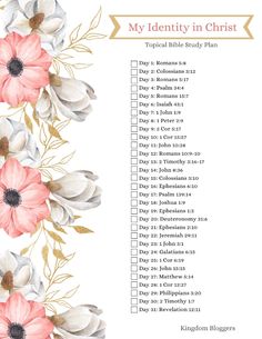 a white and pink floral print with the words my identity in christ