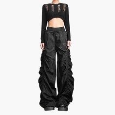 'Wave Loose High Waist Ruched Pants AlielNosirrah Ruched Pants, Punk Streetwear, Polyethylene Terephthalate, Bell Bottom, Today Only, Special Price, Very Well, Stylish Accessories, Bell Bottoms