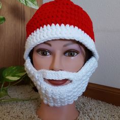 Santa Hat With Beard! Hand Crocheted By Me. Beard Is Removable, Attaches With 2 Snaps On Each Side. Great Gift For The Person Who Has Everything! See Other Listings For Other Colors And Sizes And Styles. Custom Requests Welcome. Hand Made Items May Take A Few Days To Make And Ship And May Differ Slightly From Pictured Many Handcrafted Items In My Closet Hand Made Hand Crafted Handcrafted Handmade Hat Face Cover Crochet Santa Hate And Beard, Crochet Hat And Beard, Crochet Beard Hat Free Pattern, Crochet Viking Hat, Crochet Santa Hat, Red Sox Hat, Crochet Hat For Beginners, Viking Hat, Crochet Santa