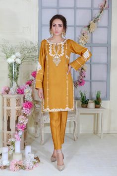 Medallion | Pakistani Designer Outfit | Sarosh Salman Suit Designs Indian Style Neck, Kurta Inspiration, Wedd Dresses, Suit Designs Indian Style, Brown Clothes, Color Kurti, Pant Dress, Pakistani Formal Dresses, Luxury Pret