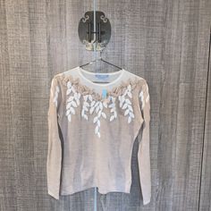 New Condition With Tags Size Small Winter Cream Tops With Floral Embroidery, Cream Floral Embroidered Sweater For Spring, Cream Embroidered Sweater For Winter, Embroidered Cream Cotton Sweater, Embroidered Long Sleeve Beige Sweater, Beige Long Sleeve Sweater With Floral Embroidery, Beige Embroidered Long Sleeve Sweater, Fitted Cream Sweater With Floral Embroidery, Cream Embroidered Fitted Sweater